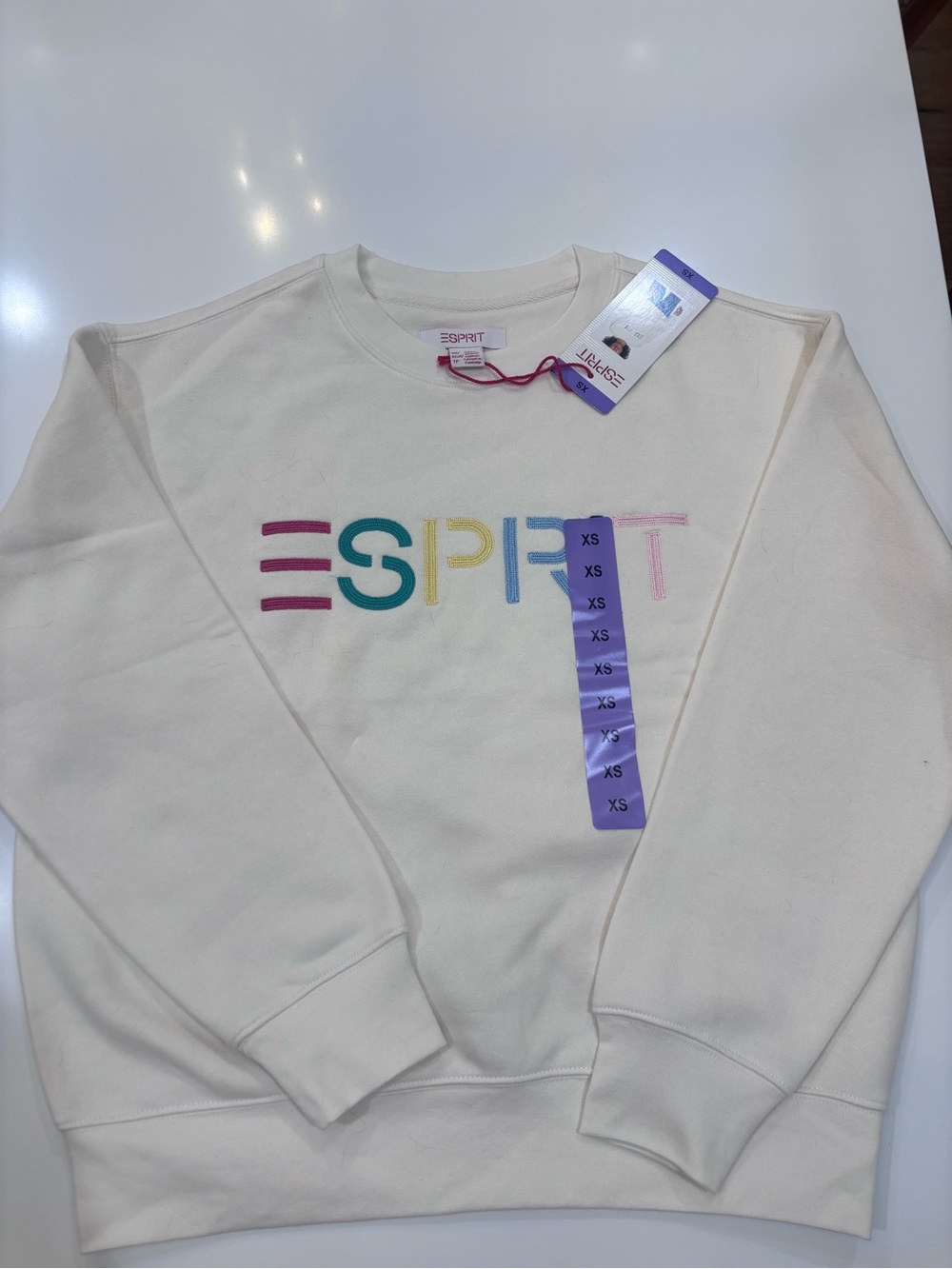Esprit Cream Crewneck Sweatshirt with Multicolor Logo